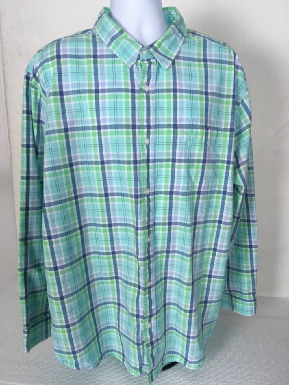 Place Button Down Shirt Men Size XXXL Blue Green White Plaid Long Sleeves Pocket